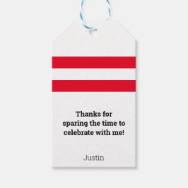 ボーリングの赤いストライプメッセージと名前をカスタム付けてピン留めする ギフトタグ