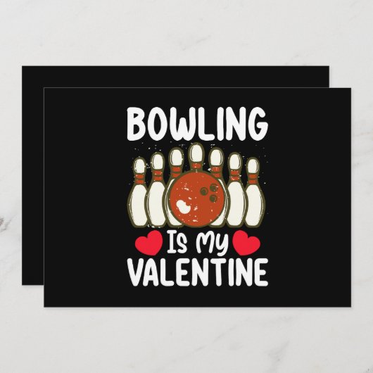 ボーリングは私のバレンタインデーの愛ハート 招待状 (正面/裏面)