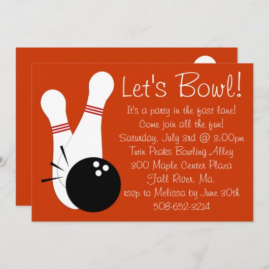 ボーリングをしようパーティの招待状 招待状 (正面/裏面)