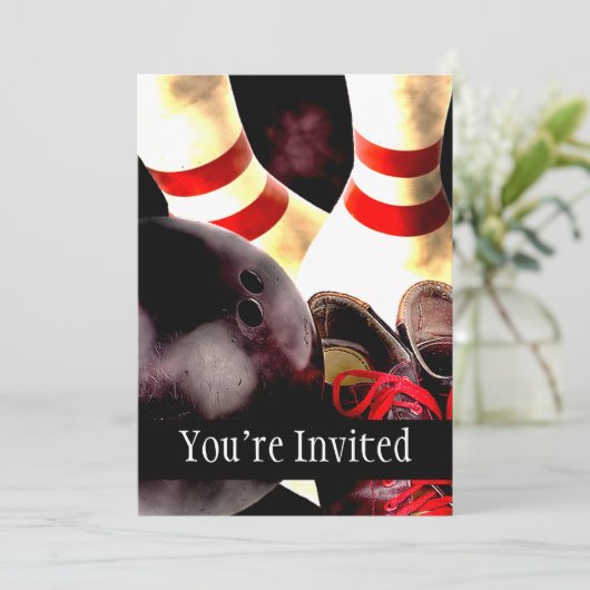 ボーリングをするギアのグランジなスタイル 招待状 (スタンド正面)