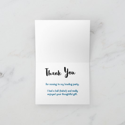ボーリングをするパーティーはボーリング・ピンおよび球との感謝していしています サンキューカード (内部)