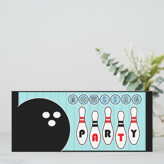 ボーリングをするパーティーはヴィンテージの招待状をピンで止めます 招待状 (スタンド正面)