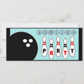 ボーリングをするパーティーはヴィンテージの招待状をピンで止めます 招待状 (正面)