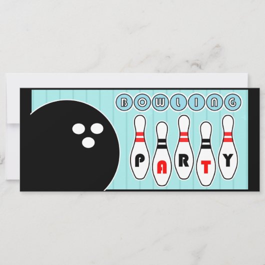 ボーリングをするパーティーはヴィンテージの招待状をピンで止めます 招待状 (正面)