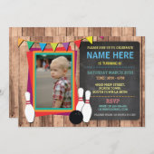 ボーリングをする招待の写真ボールの黒板の招待状 招待状 (正面/裏面)