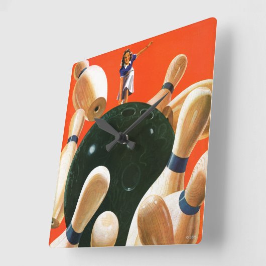 ボーリングをする殴打 スクエア壁時計 (傾斜)