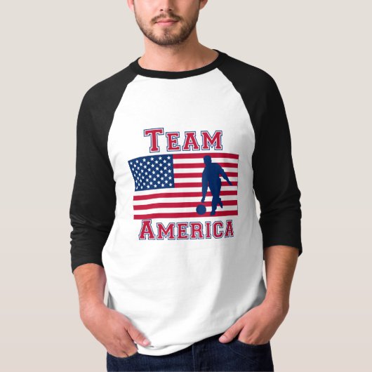 ボーリングをする米国旗のチームアメリカ Tシャツ (正面)