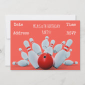 ボーリングをする10代の少女の誕生会 招待状 (正面)