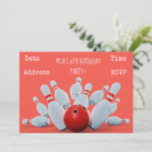 ボーリングをする10代の少女の誕生会 招待状 (スタンド正面)