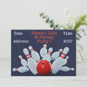 ボーリングをする10代の少年の誕生会 招待状 (スタンド正面)