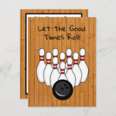 ボーリングをテーマにした誕生日パーティーの招待状 ポストカード (正面/裏面)