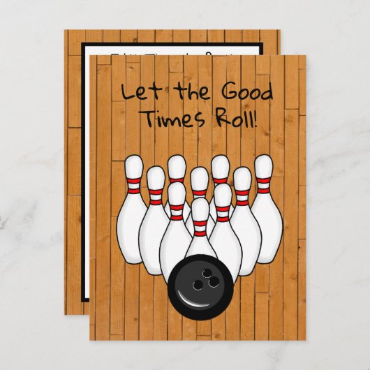 ボーリングをテーマにした誕生日パーティーの招待状 ポストカード (正面/裏面)