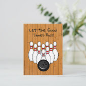 ボーリングをテーマにした誕生日パーティーの招待状 ポストカード (スタンド正面)