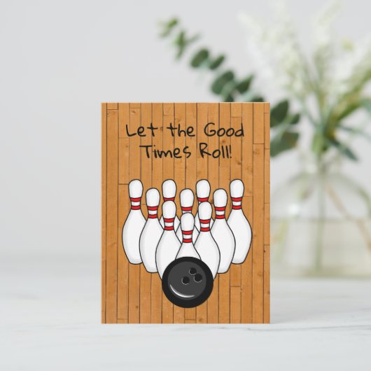 ボーリングをテーマにした誕生日パーティーの招待状 ポストカード (スタンド正面)