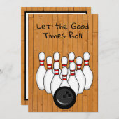 ボーリングをテーマにした誕生日パーティー 招待状 (正面/裏面)