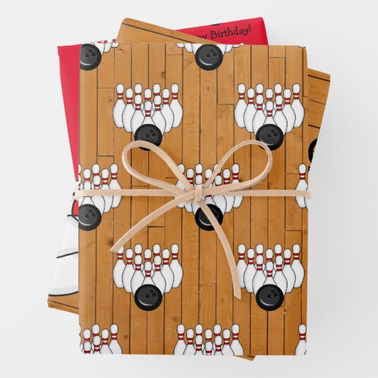 ボーリングをテーマにした誕生日 パーソナライズされた ラッピングペーパーシート (インサイチュ)