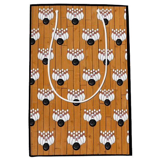 ボーリングをテーマにした誕生日 ミディアムペーパーバッグ (正面)