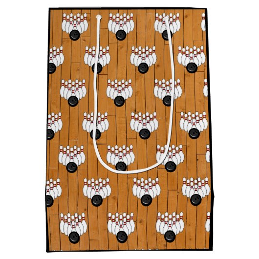 ボーリングをテーマにした誕生日 ミディアムペーパーバッグ (裏面)