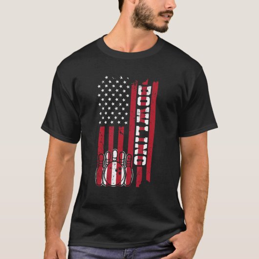 ボーリングアメリカ国旗のコーンボーリング Tシャツ (正面)