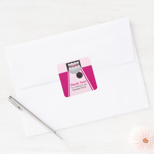 ボーリングガールバースデーパーティーステッカー スクエアシール (封筒)