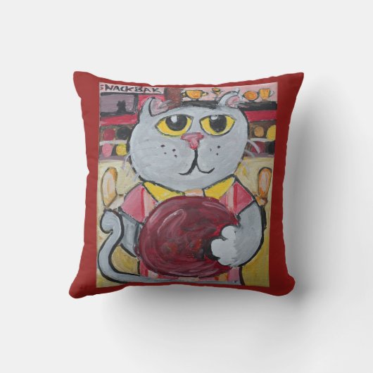 ボーリングキャットフォークアー絵を描トのデザインおもしろい クッション (裏面)