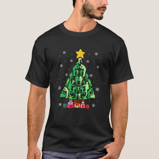 ボーリングクリスマスツリーおもしろいスポーツ愛好家クリスマスパージ Tシャツ (正面)