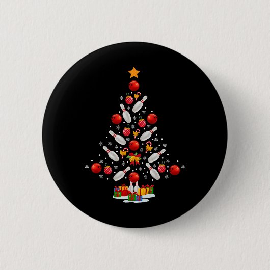 ボーリングクリスマスツリーおもしろいボーリング愛好家ノベルト 缶バッジ (正面)