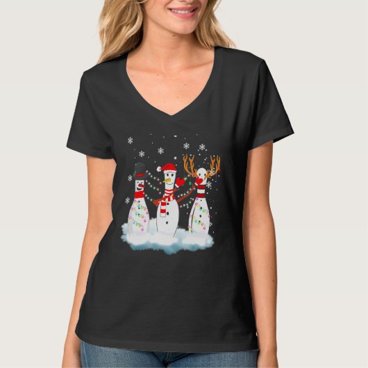 ボーリングクリスマスパジャマライツトインディアサンタおもしろい Tシャツ (正面)