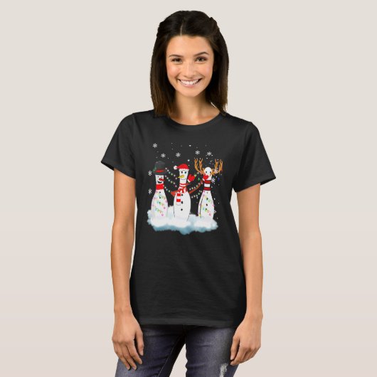 ボーリングクリスマスパジャマライツトインディアサンタおもしろい Tシャツ (正面フル)