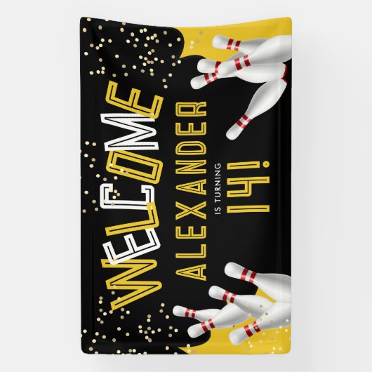 ボーリングクールブラックとイエローストライクのパーティー歓迎 横断幕 (縦)