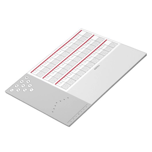 ボーリングスコアシート図とメモ |赤とグレー ノートパッド (アングル)