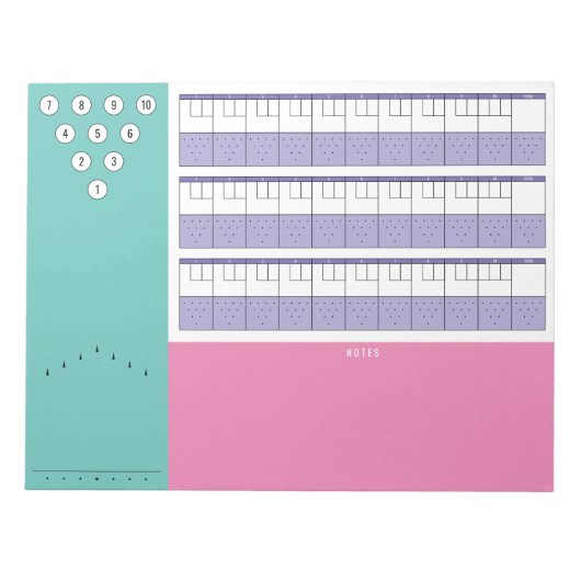 ボーリングスコアボード図とメモ |カラフル | ノートパッド (正面)