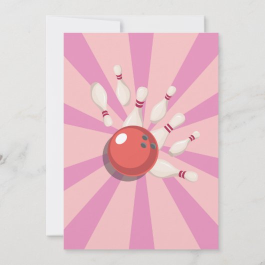 ボーリングストライクおもしろいボウルピンクガールズ誕生日 招待状 (裏面)
