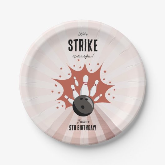 ボーリングストライクアップいくつかのおもしろい誕生日バラ金ゴールドガール ペーパープレート (正面)
