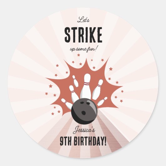 ボーリングストライクアップいくつかのおもしろい誕生日バラ金ゴールドガール ラウンドシール (正面)