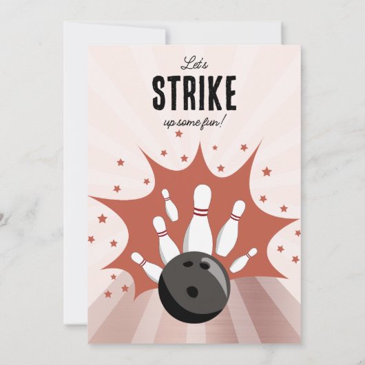 ボーリングストライクアップいくつかのおもしろい誕生日バラ金ゴールドガール 招待状 (裏面)