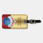 ボーリングスポーツボールとピンのパーソナライズ ラゲッジタグ (正面横)