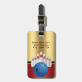 ボーリングスポーツボールとピンのパーソナライズ ラゲッジタグ (正面縦)