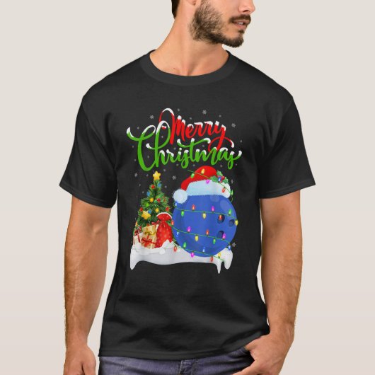 ボーリングスポーツラバークリスマスデコレーションサンタボーリング Tシャツ (正面)