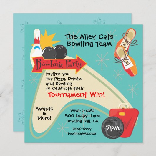 ボーリングチームリーグパーティの招待状カード 招待状 (正面/裏面)