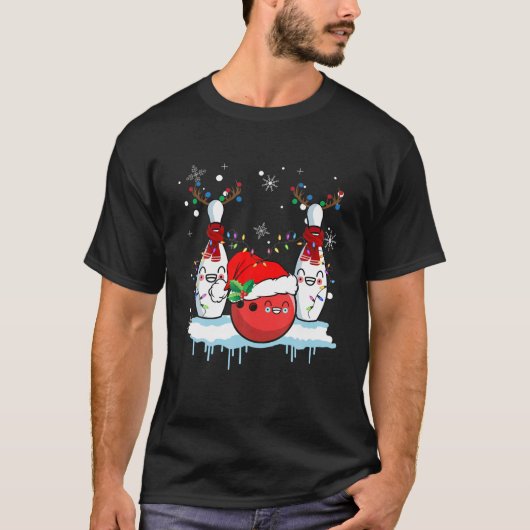 ボーリングトナディアサンタハットクリスマスボーリング愛好家 Tシャツ (正面)
