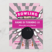 ボーリングバースデーパーティテンピンガールズピンク招待状 招待状 (正面/裏面)