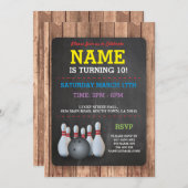 ボーリングバースデーパーティーテンピンボーイズガールズ招待状 招待状 (正面/裏面)