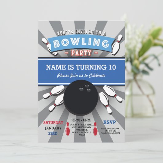 ボーリングバースデーパーティーテンピンボーイズガールズ招待状 招待状 (スタンド正面)