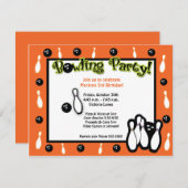 ボーリングバースデーパーティーボウルオレンジ 招待状 (正面/裏面)