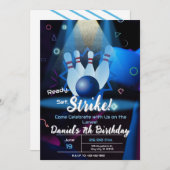ボーリングバースデーパーティーレトロネオン 招待状 (正面/裏面)
