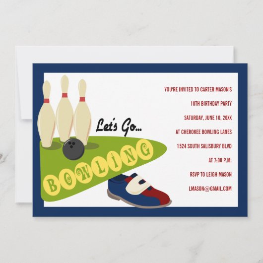 ボーリングバースデーパーティ招待状 招待状 (正面)