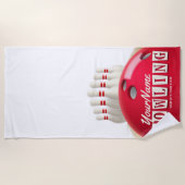 ボーリングパーソナライズされたボールレーンピンレトロリーグ ビーチタオル (正面)