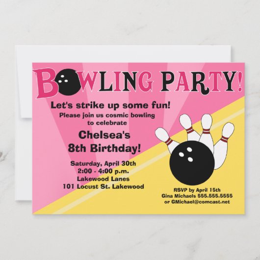 ボーリングパーティの招待状ガールズボウルパーティー 招待状 (正面)
