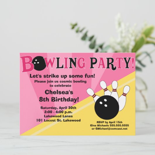 ボーリングパーティの招待状ガールズボウルパーティー 招待状 (スタンド正面)